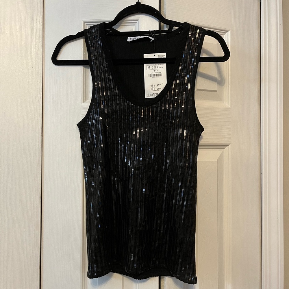 Zara Black Sequin Tank Top